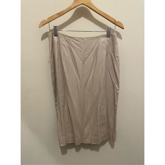 Vintage Barrie pace ltd beige wool pencil office work midi skirt size 8 - Picture 1 of 12